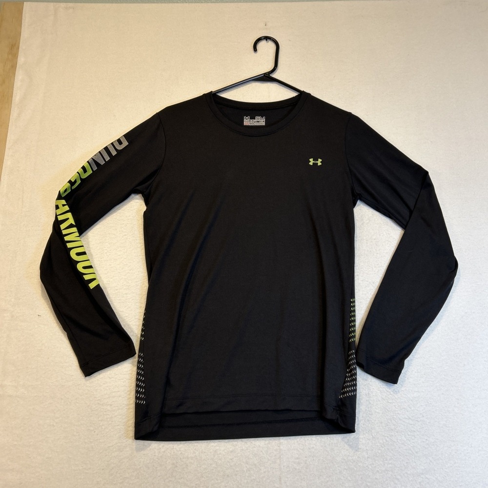 Under Armour Heatgear Long Sleeve Semi-Fitted Shirt Black Mens Small Logo